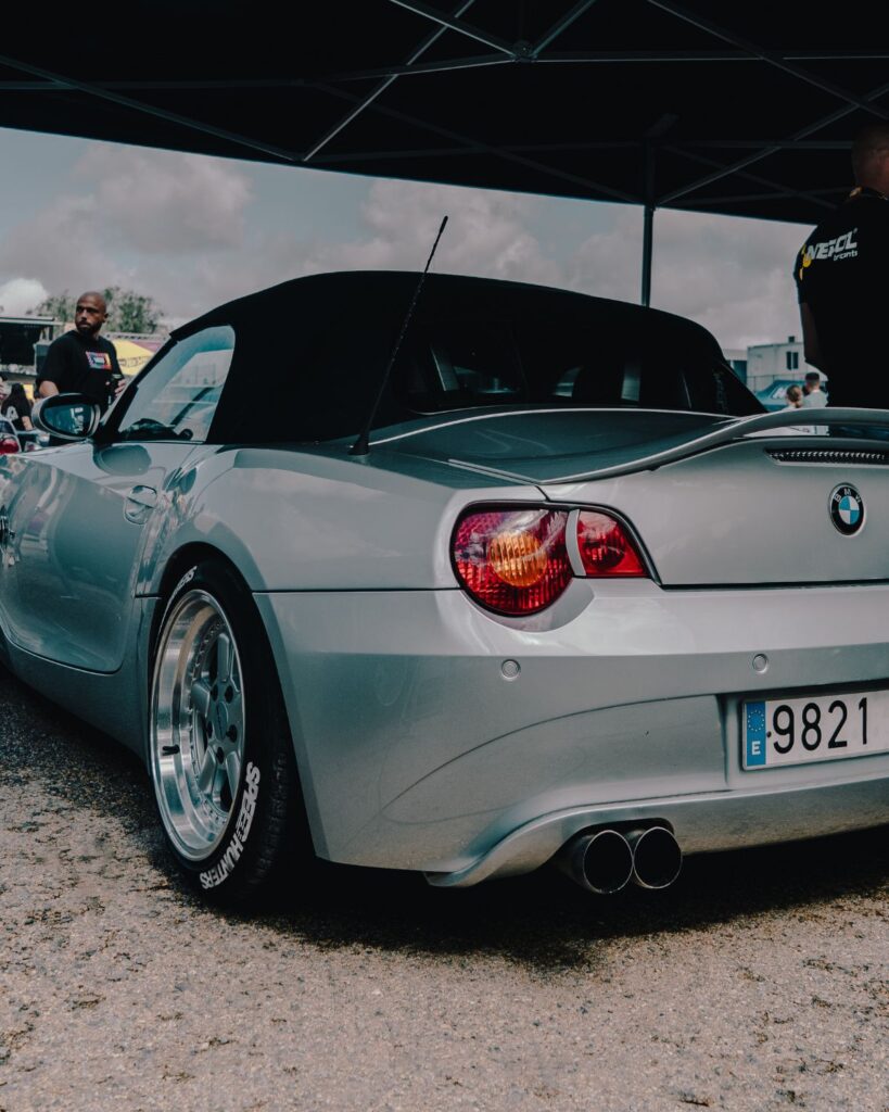 Lowered BMW Z4 E85 with custom performance exhaust