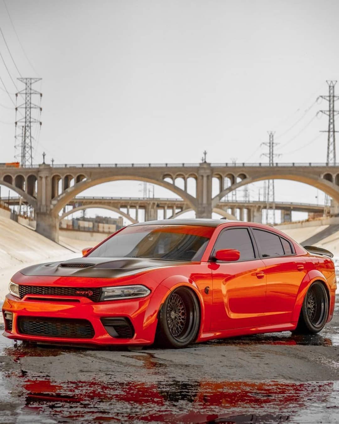SRT Charger Hellcat on LD97 FORGED LD 14 Custom 3-piece Wheels in black finish. 305/35/20 Front 315/35/20 Rear Tires